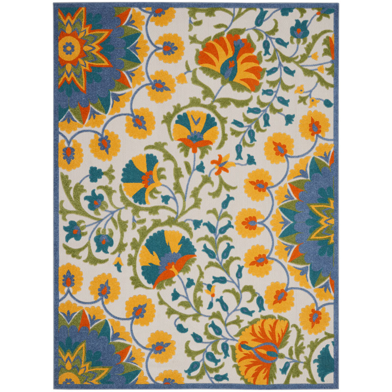 Charlton Home® Nikodem Floral Green/Orange/Blue Indoor / Outdoor Area